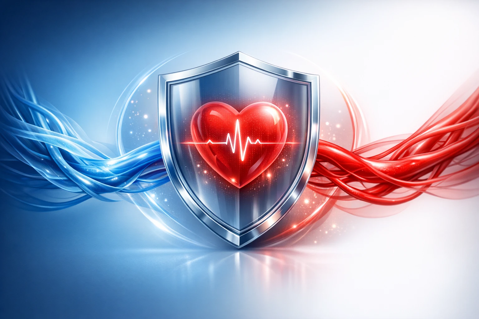 Abstract visualization of cardiovascular protection showing heart and vascular elements